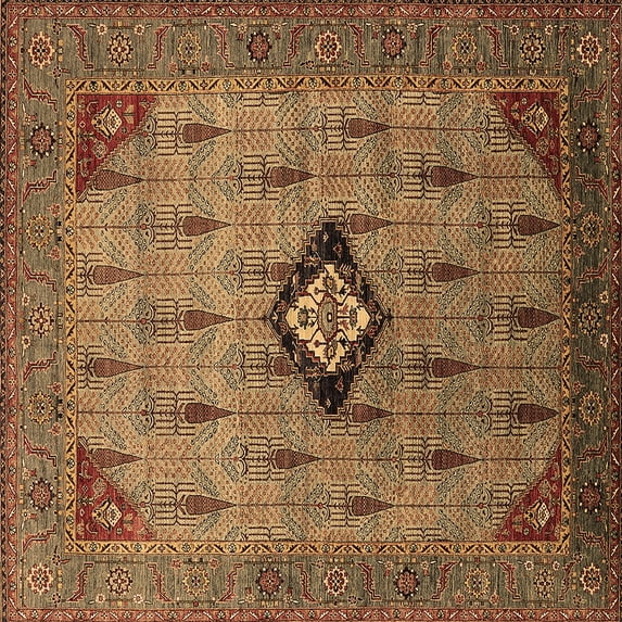 Ahgly Company Indoor Square Oriental Brown Industrial Area Rugs, 8' Square