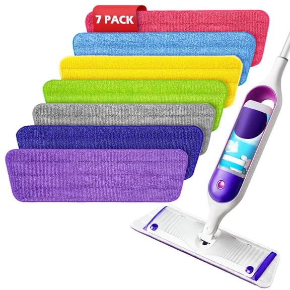 ZenClean Reusable Microfiber Mop Pads 7 Pack Compatible with SwifferPower Mop for Wet & Dry Floor Cleaning (7 Colors)