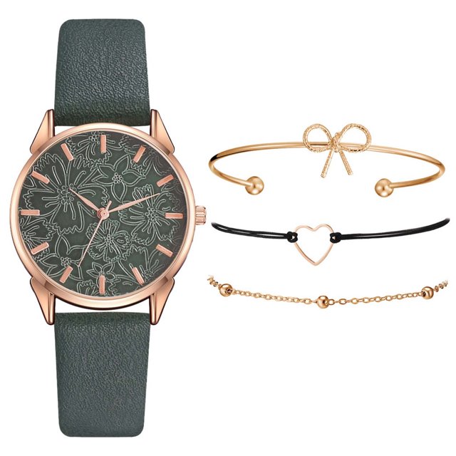 Reloj de pulsera para mujer de cuero con esfera verde cuadrada a la moda para mujer, conjunto de pulsera de cuarzo Wmkox8yii gfajkfgbkjabf1045