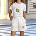 thumbnail image 4 of BRGZLK Summer Sets for Girls Casual Sunflower Print Short Sleeve Round Neck Pullover Top and Shorts Set Kids Girls Soft Comfortable Set 2026 White 3-4 Years, 4 of 5