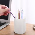 thumbnail image 3 of Holloyiver Frosted Pen Holder for Desk, Cute Plastic Pencil Cup Pen Container, Square Organizer Modern Aesthetic Design Desktop Storage Solution for Pens, Pencils, Marker, Makeup Brush, 3 of 8