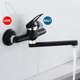 thumbnail image 2 of Black Wall Mounted Kitchen Sink Mixer Taps 20cm Swivel Spout Brass Single Lever;, 2 of 6