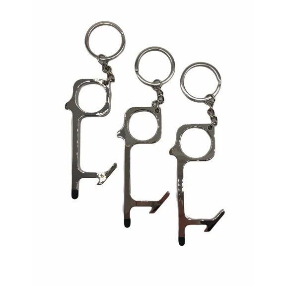 3Pk - Contactless Door Opener/Button Pusher No Touch Tool Keychain| Silver