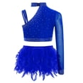 thumbnail image 6 of iiniim Girls Dance Outfits 2-Piece Rhinestones Crop Top and Ruffles Feather Skirt Set Dancewear Blue 10, 6 of 7