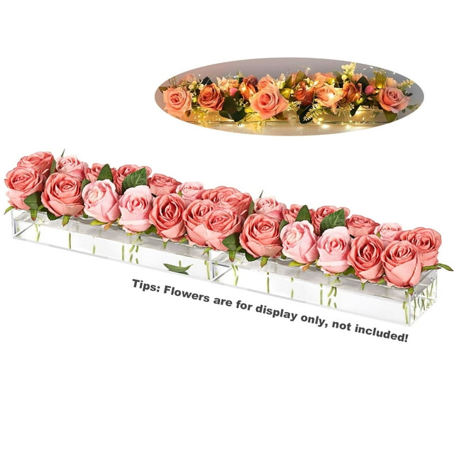 Mistaha Set of 2 Acrylic Vases Rectangular Clear Floral Table Centerpieces with String Lights 14