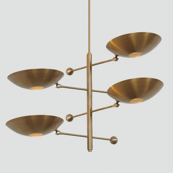 Stilnovo Style Four Shade Sputnik Chandelier Light Fixture Mid Century Brass Chandelier