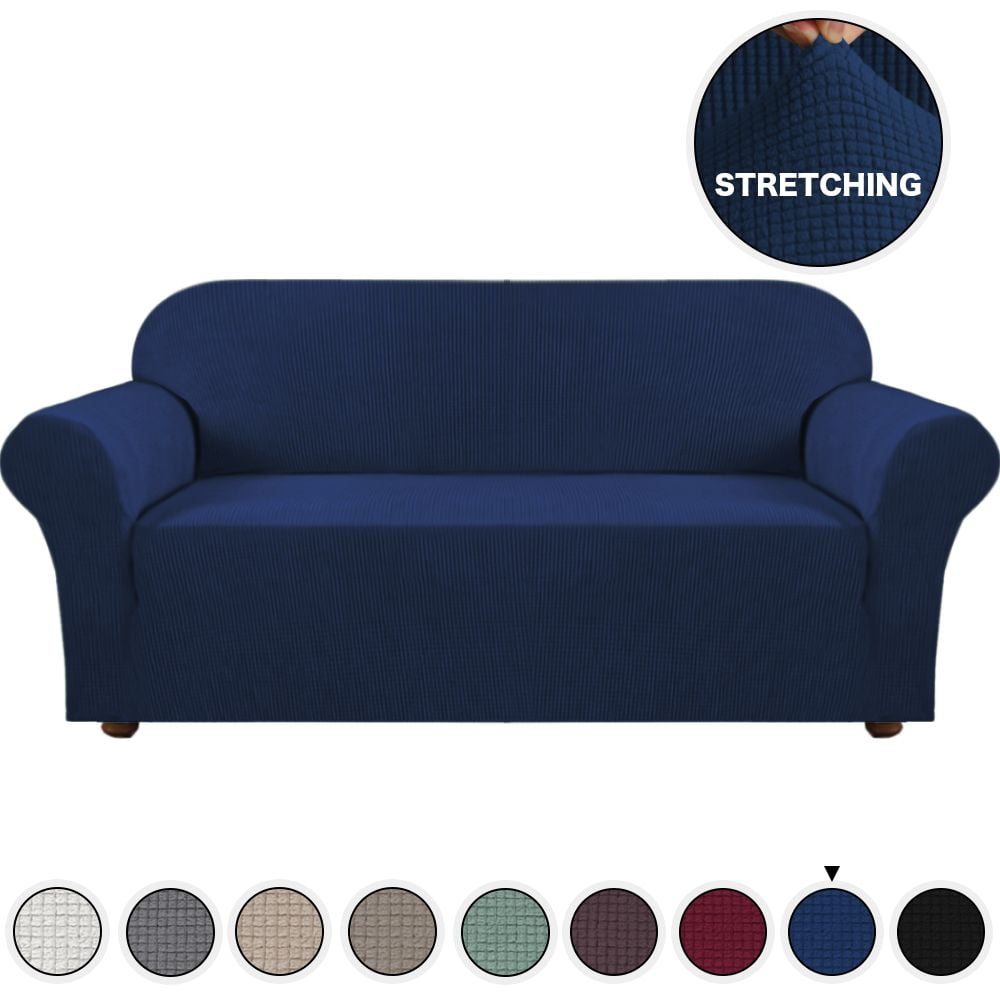Turquoize 1Piece Comfy Jacquard Spandex Sofa Stretch Slipcover, Navy