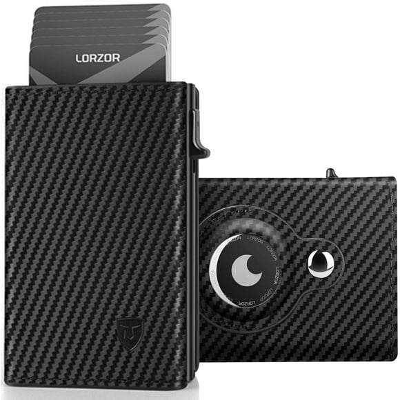 Cartera LORZOR para Apple AirTag RFID de piel de fibra de carbono