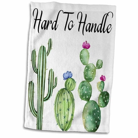 Handled Trowel - 3dRose Green Watercolor Cactus With Hard To Handle - Towel, 15 by 22-inch
