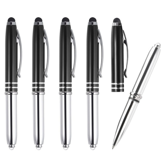 Bolígrafo Uxcell con punta de stylus y linterna LED, bolígrafo de metal, tinta negra, punta media de 1.0 mm, paquete de 5
