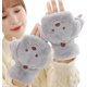 thumbnail image 1 of guantes sin dedos de invierno cachorro de dibujos animados - gris, guantes sin dedos en forma de animal peluche, guantes convertibles, guantes sin dedos con manoplas, 1 of 5