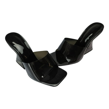 

VerPetridure Womens Clear Heels Sandals Transparent Peep Toe Mules Backless Stiletto High Heels Slip on Heeled Slipper Dress Shoes