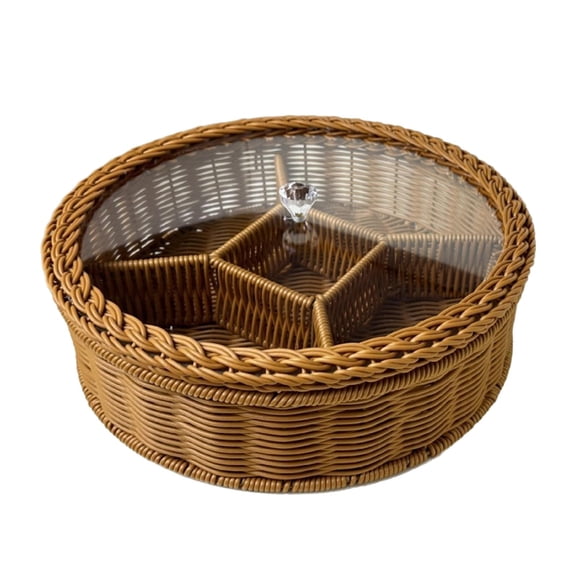 Divided Snack Serving Tray Fruit Basket Dried Fruit Tray with Dustproof Acrylic Lid for Family Holiday Gathering