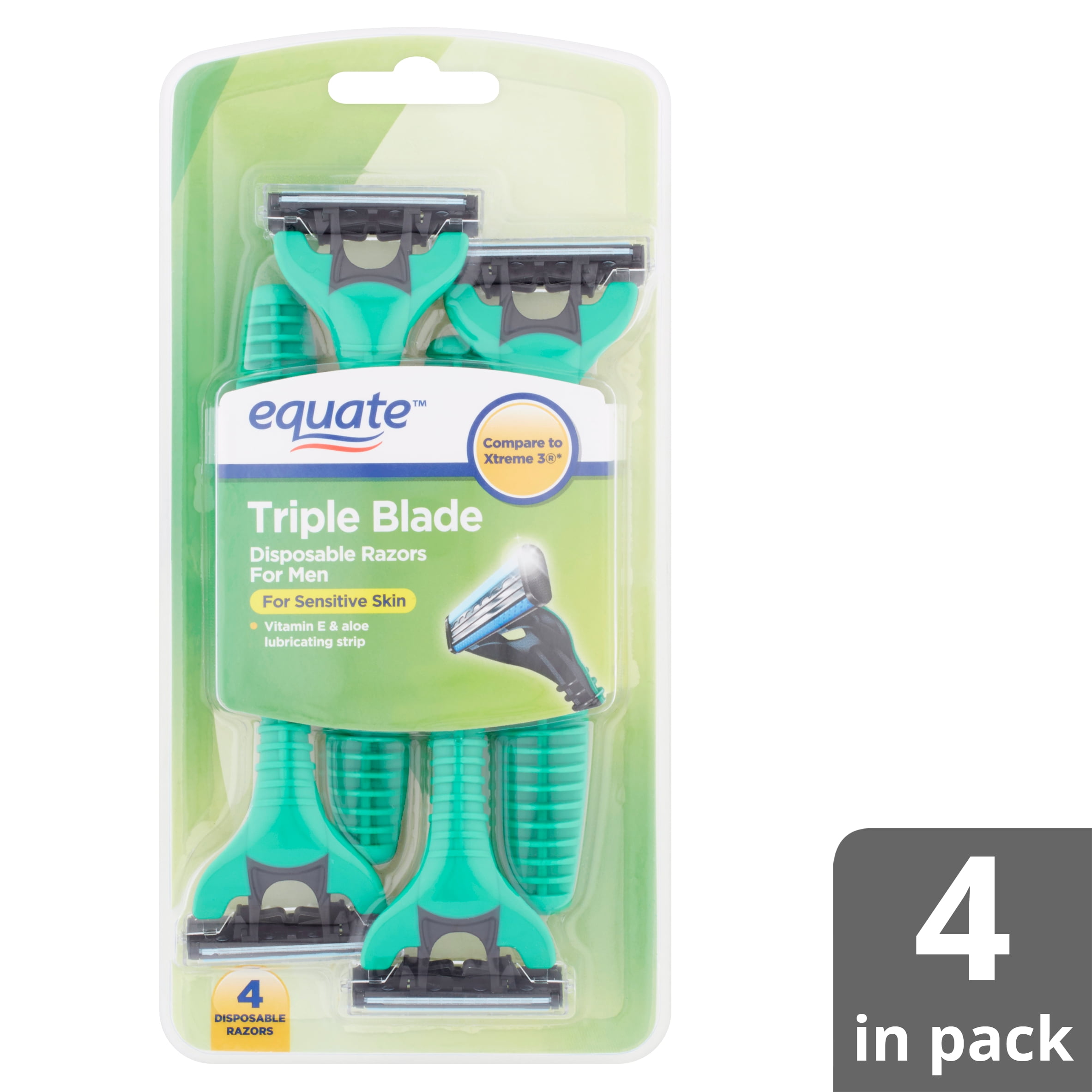 Equate Triple Blade Disposable Razors for Men, 4 count