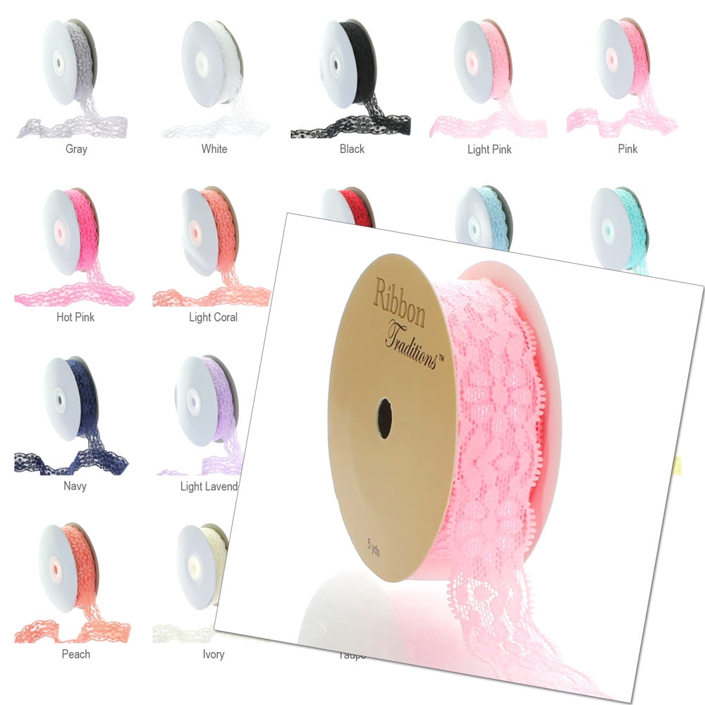 Ribbon Traditions 7/8" Stretch Elastic Lace Trim Peach 25 Yards