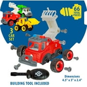 Power Gearz Take Apart Toy Truck Set of 3 - Fire, Garbage, and Construction Trucks with Screwdriver