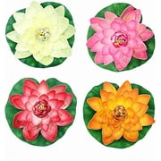 NAVAdeal 4PCS 7 Inch Artificial Floating Foam Lotus Flowers for Pool, Realistic Water Lily Pads, Pink Ivory White Orange Crimson, Perfect for Home Outdoor Patio Pond Aquarium Wedding Party Decorations