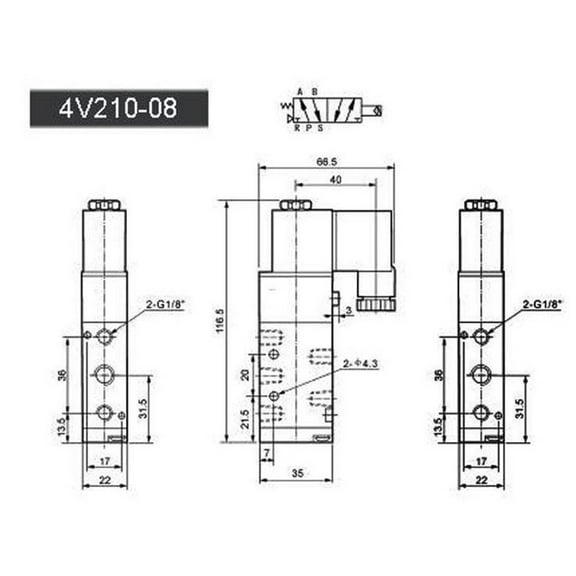 4V210-08 Dc 12V Solenoid Pneumatic Valve 5 Port 2 Position & Connector
