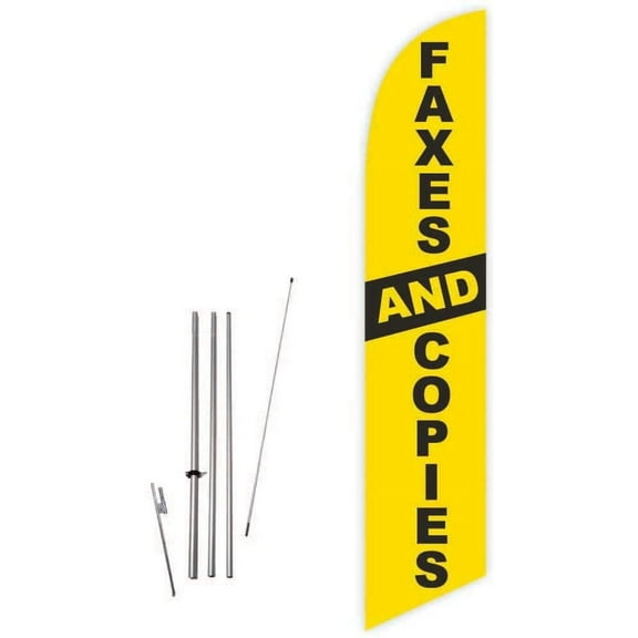Cobb Promo Faxes and Copies Yellow Feather Flag with Complete 15ft Pole kit and Ground Spike