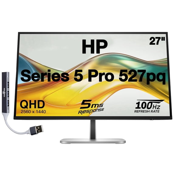 HP Series 5 Pro 527pq 27" QHD IPS Monitor 5ms, VESA, Silver/Black w/DKZ Hub (9D9S0UT#ABA)