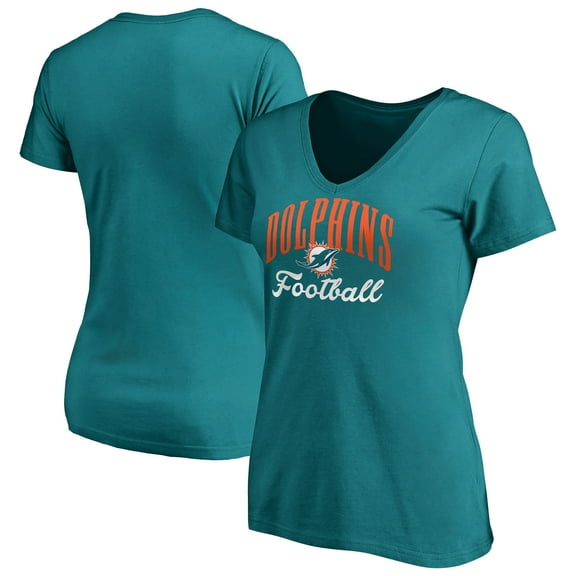 Women's Aqua Miami Dolphins Victory Script V-Neck T-Shirt