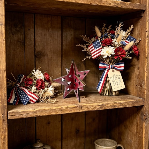 Cififendec 4th of July Star Tabletop Decor, 4.72"×4.25", Patriotic Red White Blue Hollow-Out Ornament for Dining Table Centerpieces Displays(Red)