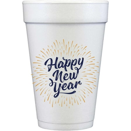 HAPPY NEW YEAR FOAM DISPOSABLE CUPS (12 PACK) - ELEGANT PARTY CUPS 12oz - CUTE CUPS FOR FIESTA, PARTIES, OCCASIONS - INSULATED COFFEE CUPS