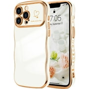 MYKOMI for iPhone 12 Pro Max Case for Women Girls, Cute Wave Frame Curly Shape with Love Heart Raised Camera Protection Cover Luxury Plating Shockproof Phone Case