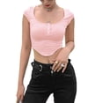 thumbnail image 3 of Txlixc Mujeres Verano Sexy Crop Tops Manga Corta Cuello Cuadrado Botón Camiseta Txlixc Sexy, 3 of 9