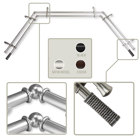 Contemporary Home Living 150.5" Silver Adjustable Double Bay Window Curtain Rod