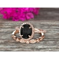 thumbnail image 1 of Milgrain 2.50 Carat Oval Cut Black Diamond Moissanite Wedding Set Bridal Ring On 10k Rose Gold Halo Art Deco Stacking Matching Band Glaring Shining Startling Staggering, 1 of 5