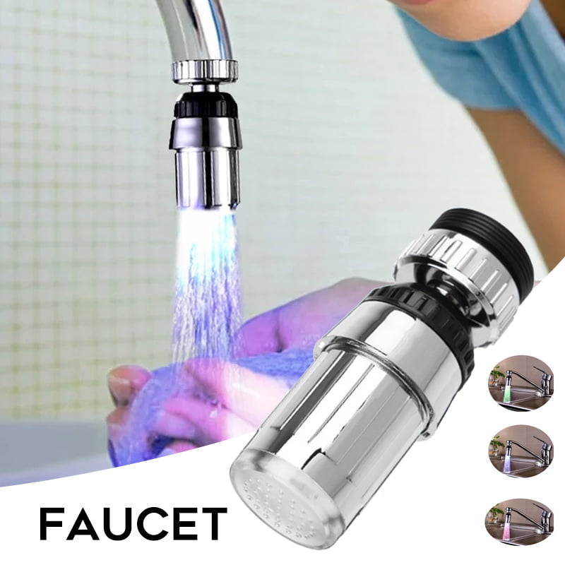 360 Swivel 3 Color Changing Glow Faucet Tap Temperature Sensor Kitchen Bathroom 