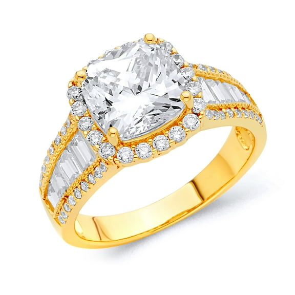 Wellingsale Ladies Solid 14k Yellow Gold Polished CZ Cubic Zirconia Engagement Ring - Size 4