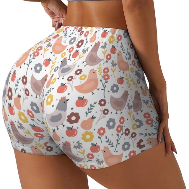 Balery Funny Chicken Pantalones cortos de entrenamiento estampados para mujer, sin costuras, ajustados, para gimnasio, yoga, correr, deportes, ejercicio activo, fitness.-Medium