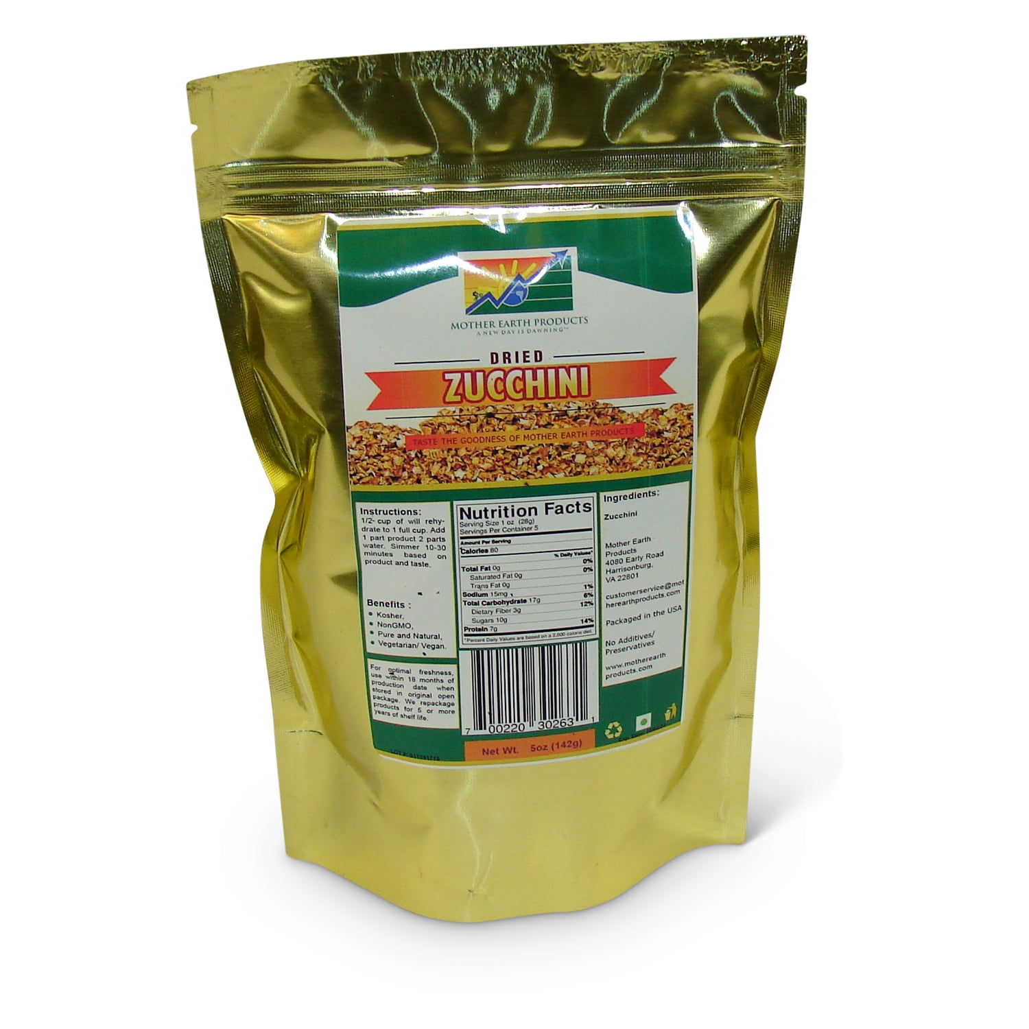 Dehydrated Zucchini, 2 full cup Mylar Bag