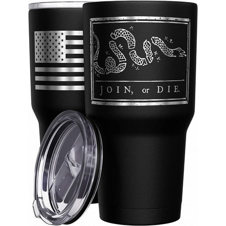 

Athenstics - Join Or Die - Benjamin Franklin Mug - American Flag Coffee Travel Mug - Colonial America Tumbler - Double Insulated Tumbler - 30 oz