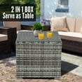 thumbnail image 3 of FHFO Outdoor Wicker Storage Box,88 Gallon Rattan Deck Box, Aluminum Frame Storage Bin for Cushion Pillows, Towels, Garden Tools, Toys, Brown,Grey, 3 of 7