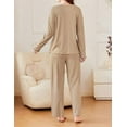 thumbnail image 2 of Ekouaer Womens Ribbed Knit Pajamas Set V Neck Long Sleeve Pj Set 2 Piece Matching Sleepwear Top and Pant Loungewear, 2 of 6