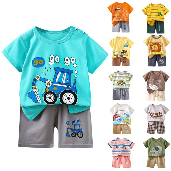 Jinhomg Summer Outfits for Kids 2 Piece Soft Comfy Cotton Sets Casual Loose Short Sleeve Crew Neck Tops with Elastic Waist Shorts White 2 Years