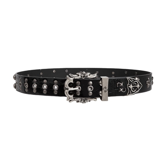 Women Punk Rivet PU Leather Belt, Retro Gothic Double Row Eyelet Waistband, Adjustable Metal Buckle Waist Strap for Outfit Decor