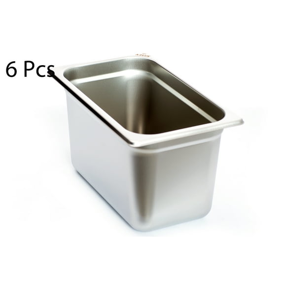 [6 Pack] 1/4 Size 6 inch Anti-Jam 24 Gauge Steam Table Pan NSF Stainless Steel