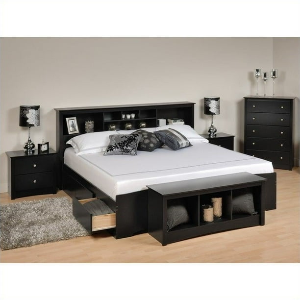 Prepac Sonoma 5 Piece King Bedroom Set, Prepac Black Sonoma King Bookcase Platform Storage Bed