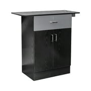 CHLOE Styling Station, Barber Salon Cabinet with Appliance Holder Lockable Drawer for Beauty Spa Salon Equipment, Black Cabinet Silver Top