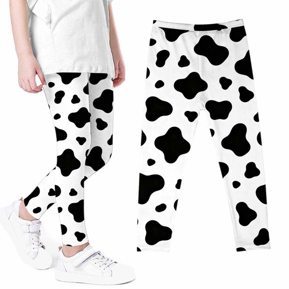 Lutiedan Cow Print Legging for Girls High Waisted Athletic Workout Pants Casual Full Length Running Leggings Size 3-8