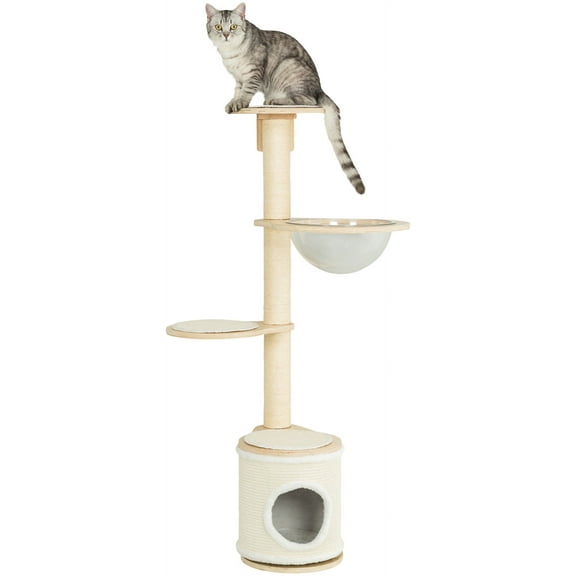 TRIXIE Mateo Wooden & Sisal 4-Level 54.3" Wall Mount Cat Tree, Scratching Posts & Condo, Natural