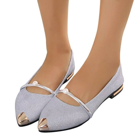 Mepaouo Women s Flats Shoes Rhinestone Pointed Toe Ballet Flats Work Business Dress Wedding Flats