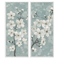 Stupell Industries Green Toned Blossoms Floral Painting White Framed Art Print Wall Art, 13 x 30, Set of 2
