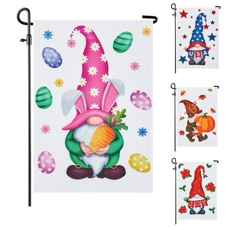 Collections Etc Seasonal Garden Gnome Outdoor Lawn Flags - Set of 4