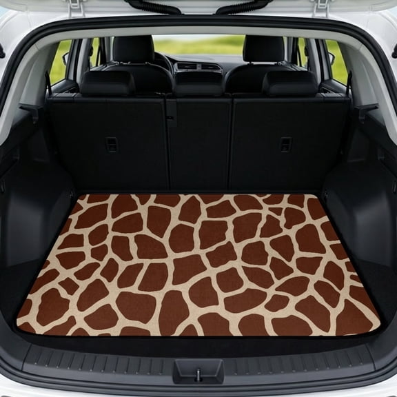 Jiueut Brown Giraffe Print Universal Car Trunk Mat 29" x 39", All Weather Trunk Protection Cargo Liner, Durable Cargo Mat Rear Trunk Liner, Stylish Vehicle Interior Accessories