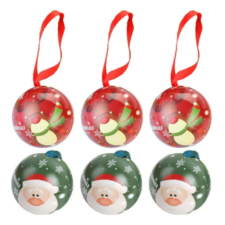 

HOMEMAXS 1 Set 6 Pcs Christmas Tinplate Round Candy Boxes Tree Pendants (Red Green)